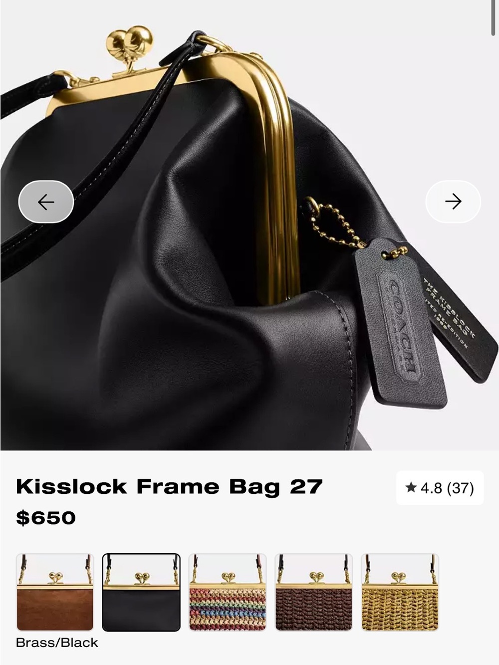 Coach Gray Leather Tote with Gold Chain Handles - Picture 6 of 8